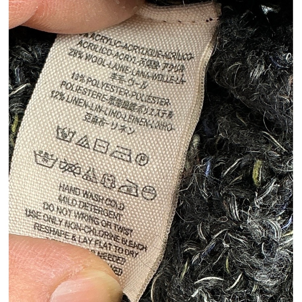 Free People Size M Tweedy Dark Gray Wool Blend Chunky Turtleneck Sweater Dylan - Picture 4 of 15